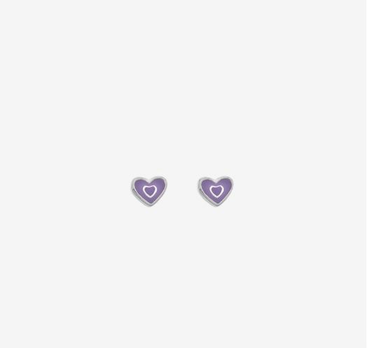 Silver Purple Enamel Heart Stud Earrings