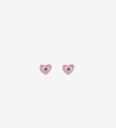 Silver Light Pink Heart Stud Earrings