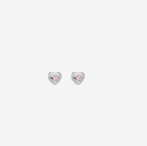 Silver Pink Cubic Zirconia Heart Stud Earrings