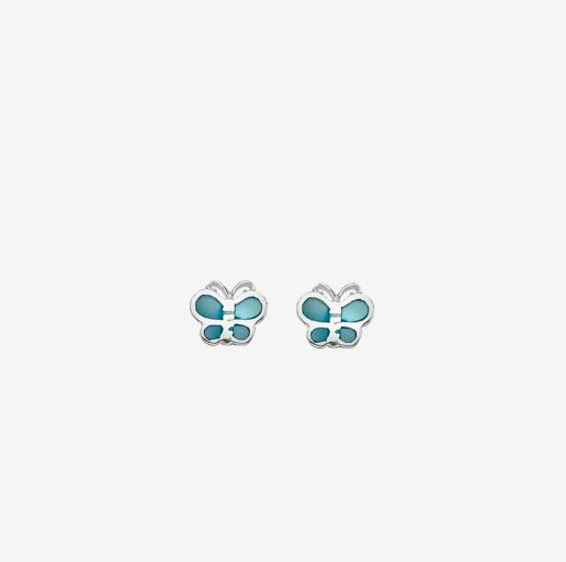 Silver Blue Mother of Pearl Butterfly Stud Earrings
