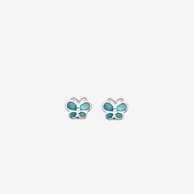Silver Blue Mother of Pearl Butterfly Stud Earrings
