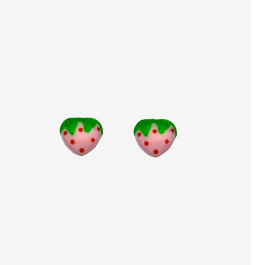 Silver Pink Enamel Strawberry Stud Earrings