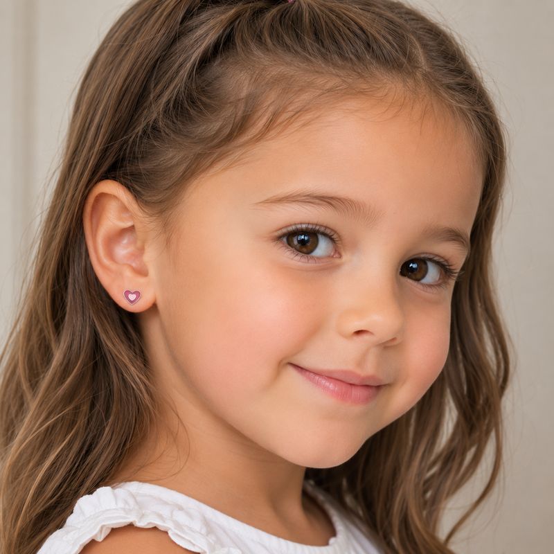 Silver Two Tone Pink Heart Stud Earrings