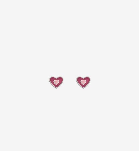Silver Two Tone Pink Heart Stud Earrings