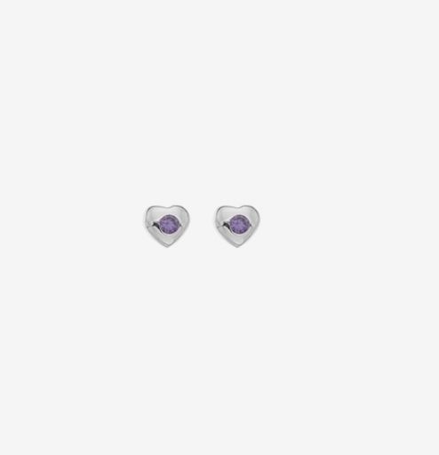 Silver Purple Cubic Zirconia Heart Stud Earrings