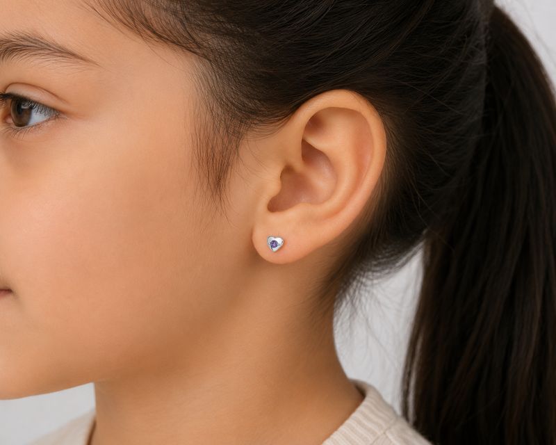Silver Purple Cubic Zirconia Heart Stud Earrings