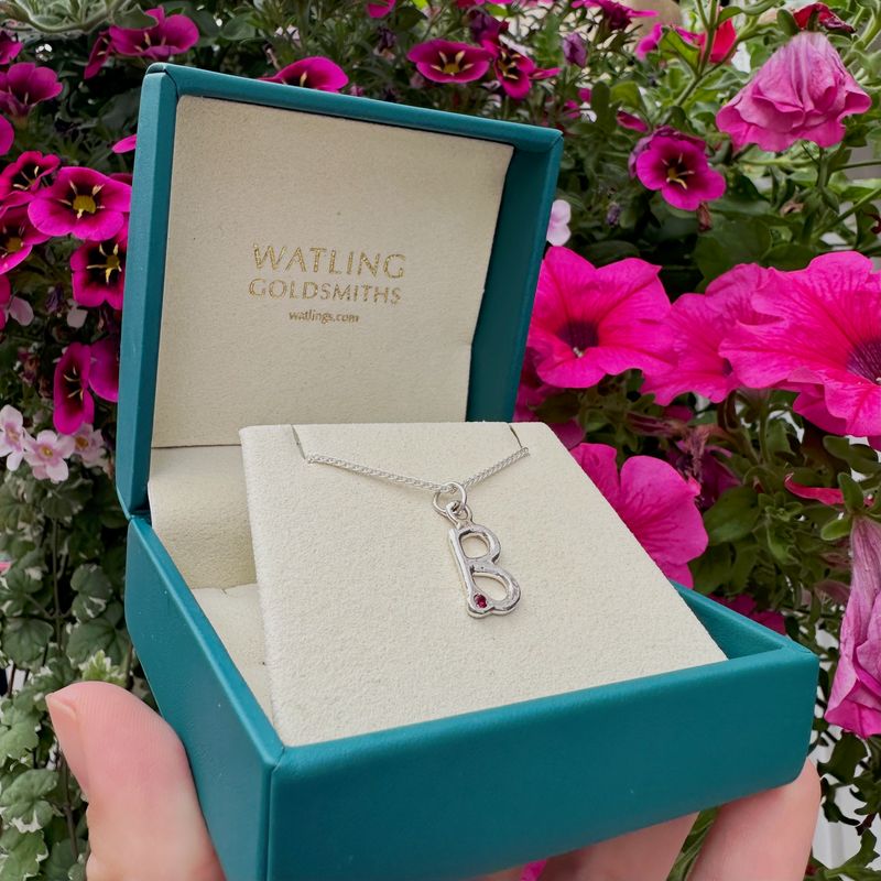 Silver Birthstone Initial Pendant