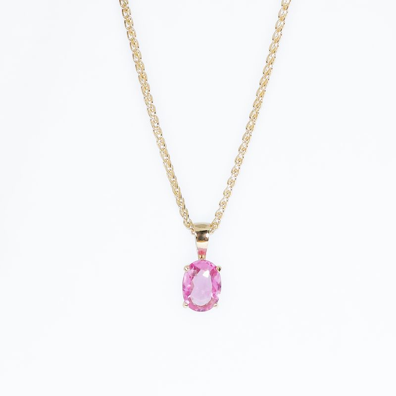 18ct Yellow Gold Pink Sapphire Claw Set Pendant