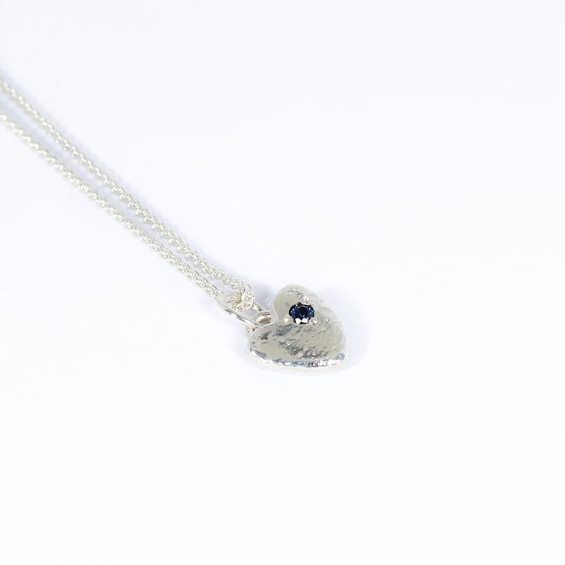 Silver Blue Sapphire  Baby Heart Pendant &amp; Chain