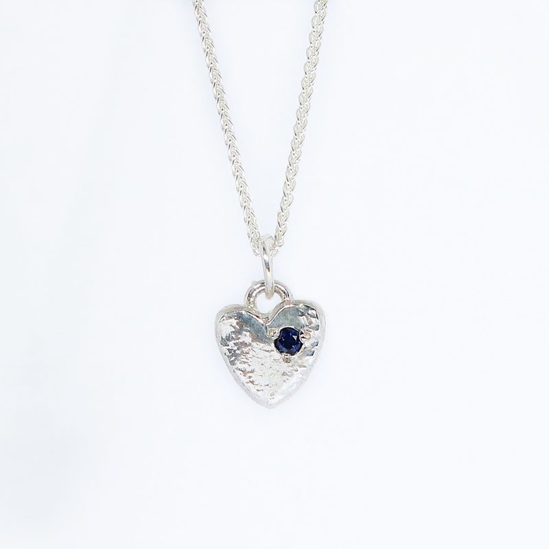 Silver Blue Sapphire  Baby Heart Pendant &amp; Chain