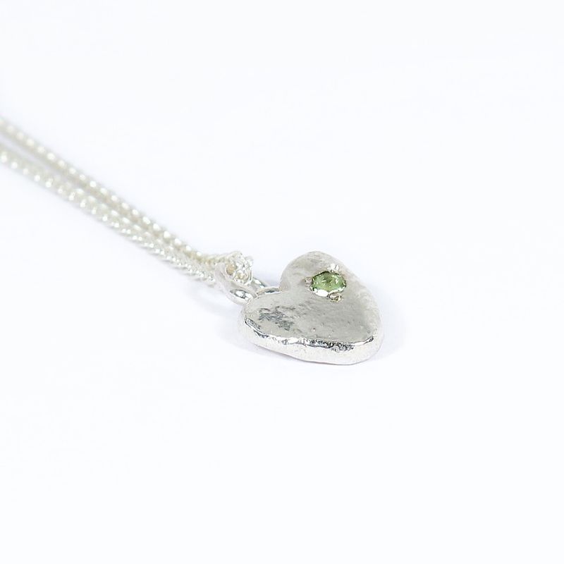 Silver Peridot Baby Heart Pendant &amp; Chain