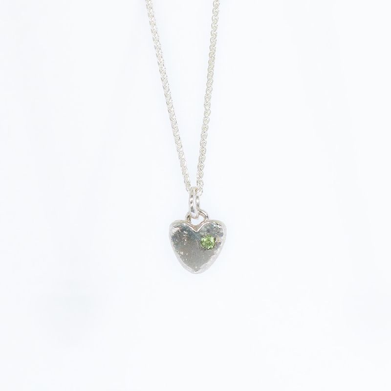 Silver Peridot Baby Heart Pendant &amp; Chain