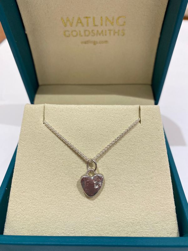 Silver Diamond Baby Heart Pendant &amp; Chain
