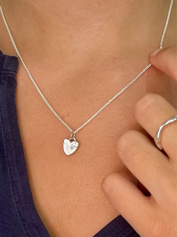 Silver Diamond Baby Heart Pendant &amp; Chain
