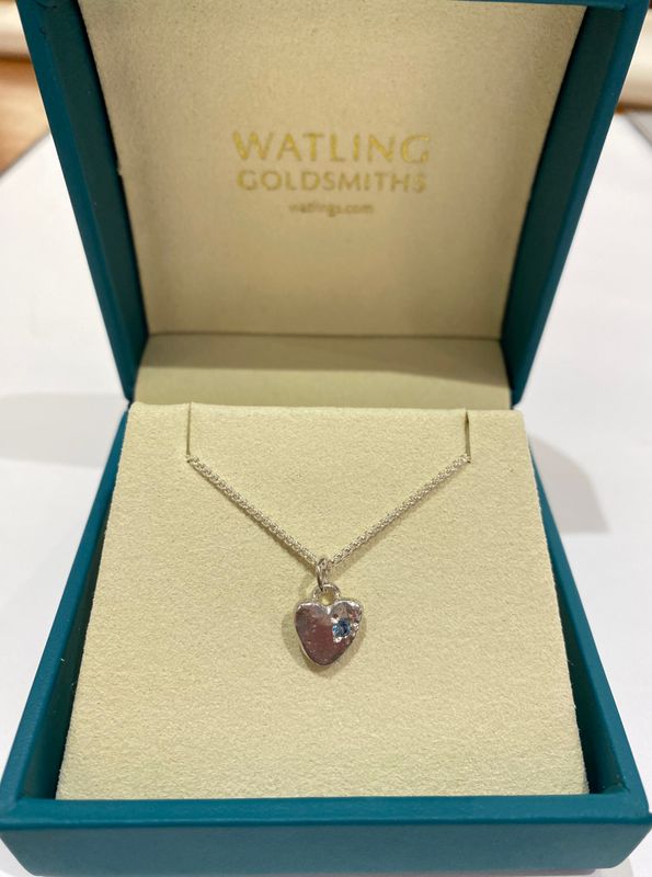 Silver Swiss Blue Topaz Baby Heart Pendant &amp; Chain