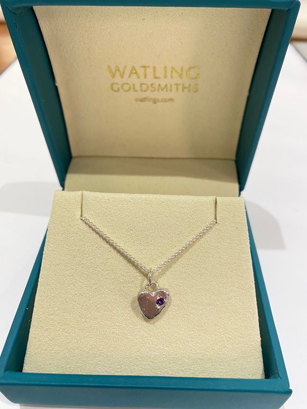 Silver Amethyst Baby Heart Pendant &amp; Chain