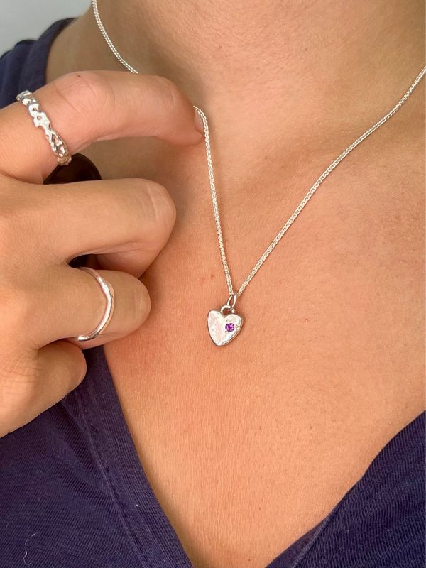 Silver Amethyst Baby Heart Pendant &amp; Chain