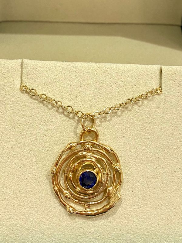 9ct Gold Blue Sapphire Large Montana Swirl Pendant