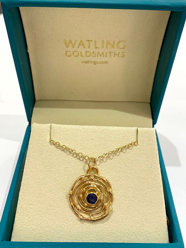 9ct Gold Blue Sapphire Large Montana Swirl Pendant