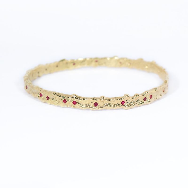 9ct Yellow Gold Ruby Filigree Bangle