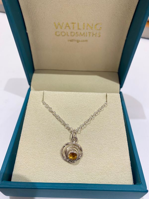 Silver Citrine Montana Swirl Pendant &amp; Chain (13mm diameter)