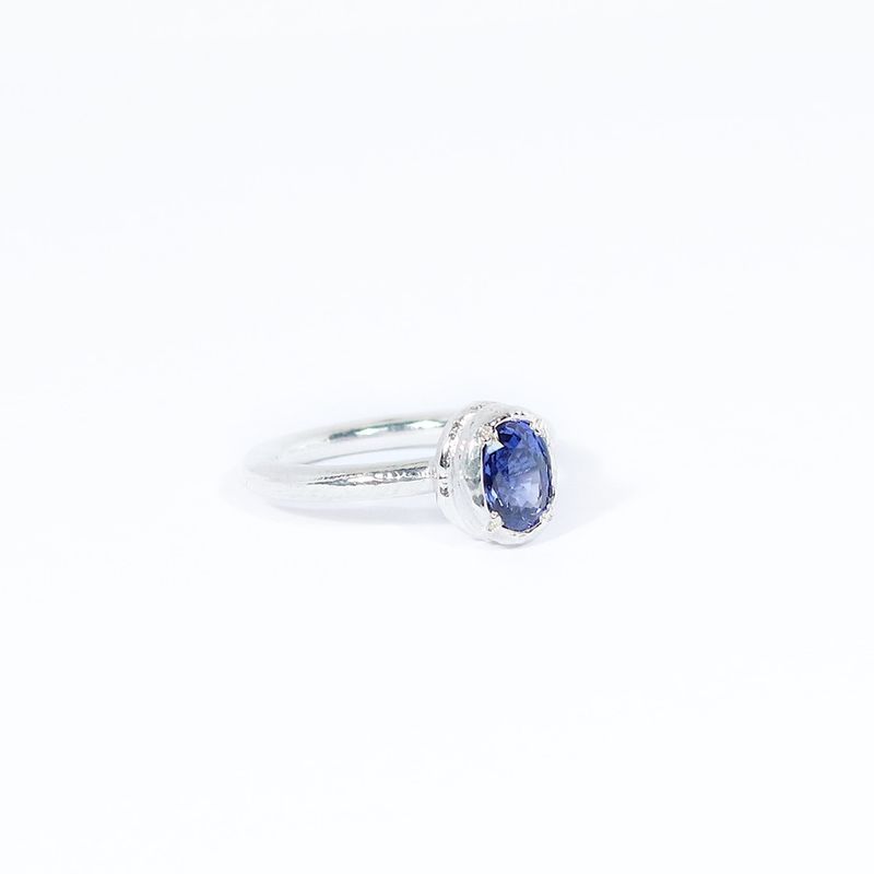 Silver Oval 1ct Blue Sapphire Tutti Fruiti Ring