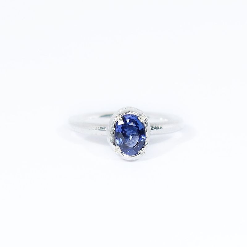 Silver Oval 1ct Blue Sapphire Tutti Fruiti Ring