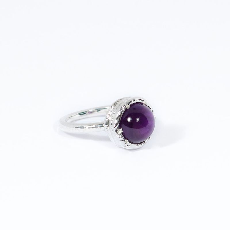 Silver Tutti Fruiti Round Cabochon Amethyst Ring