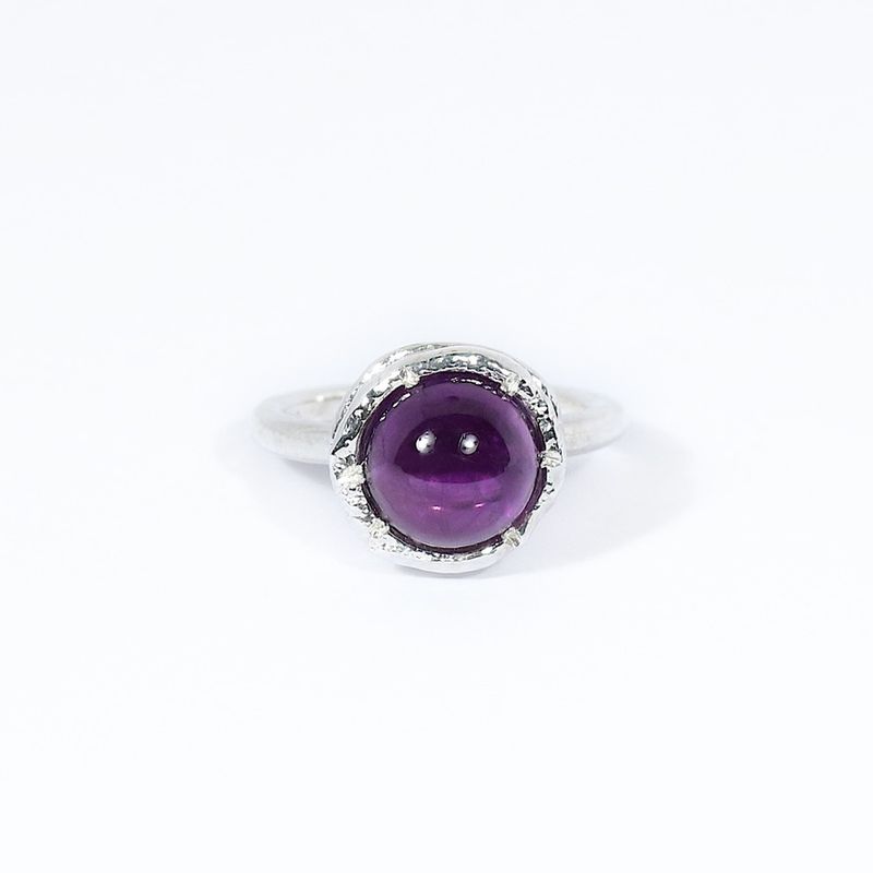 Silver Tutti Fruiti Round Cabochon Amethyst Ring