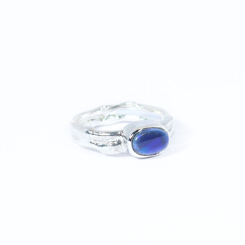 Silver Oval Black Opal Cyclone 2 Ring