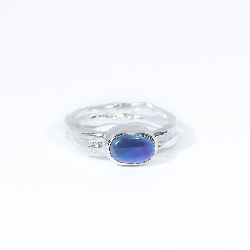 Silver Oval Black Opal Cyclone 2 Ring