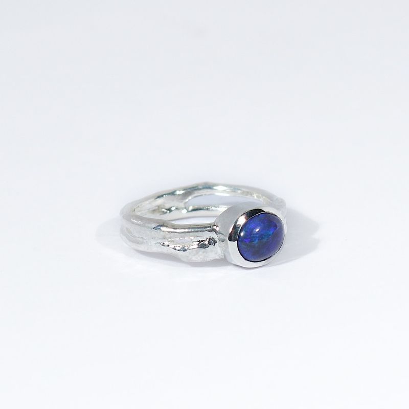 Silver Oval Black Opal Cyclone 2 Ring
