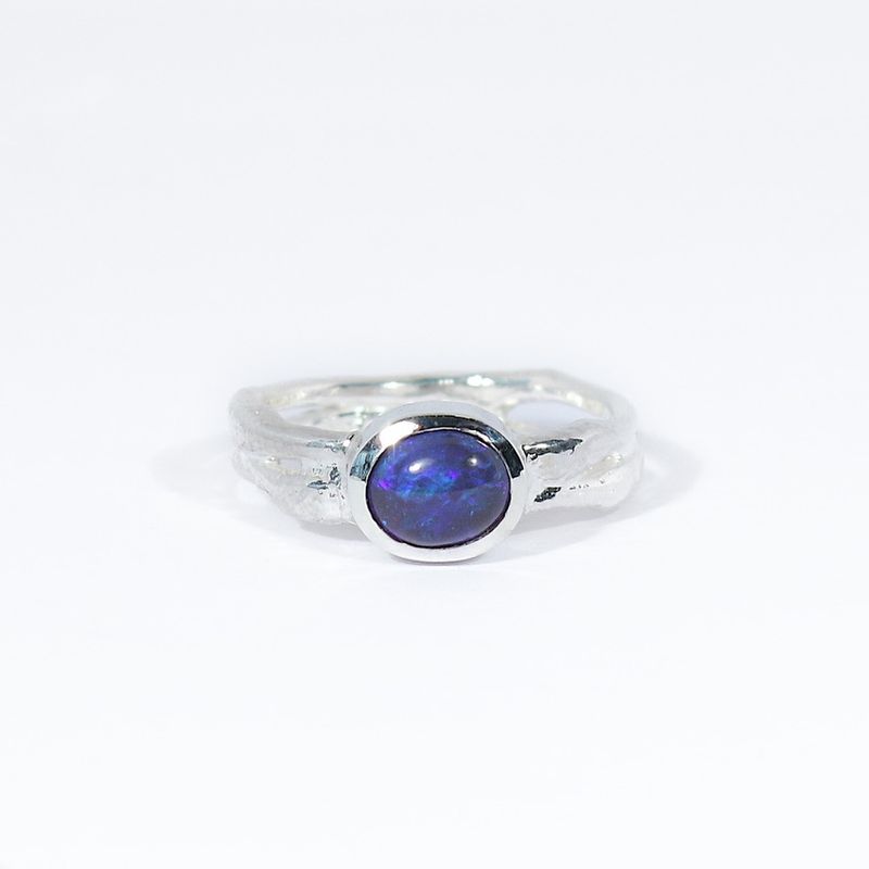 Silver Oval Black Opal Cyclone 2 Ring