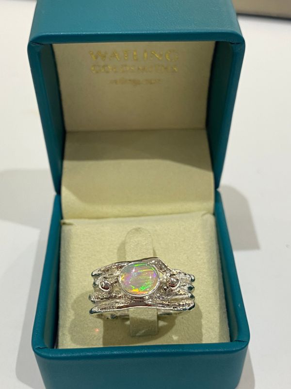 Silver Crystal Opal Cyclone 4 Ring