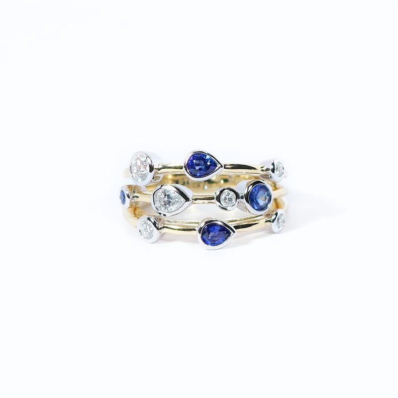 18ct Yellow Gold &amp; Platinum Blue Sapphire &amp; Diamond  Elysia Ring