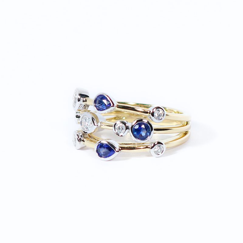 18ct Yellow Gold &amp; Platinum Blue Sapphire &amp; Diamond  Elysia Ring