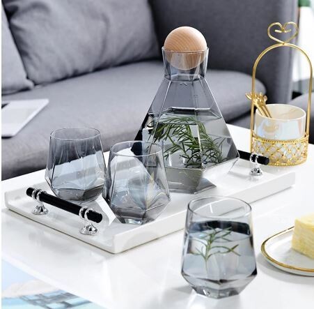 1400 Hexagonal Geometry Red Pourer Glass Decanter Brandy Decant Jug Bar Champagne Water Bottle Drinking Glasses Gifts 5.0
