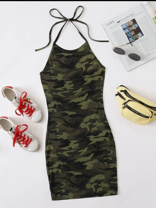 Camo Self Tie Bodycon Dress