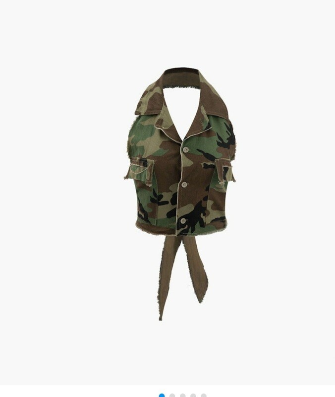 Camouflage Women Halter Frayed Top