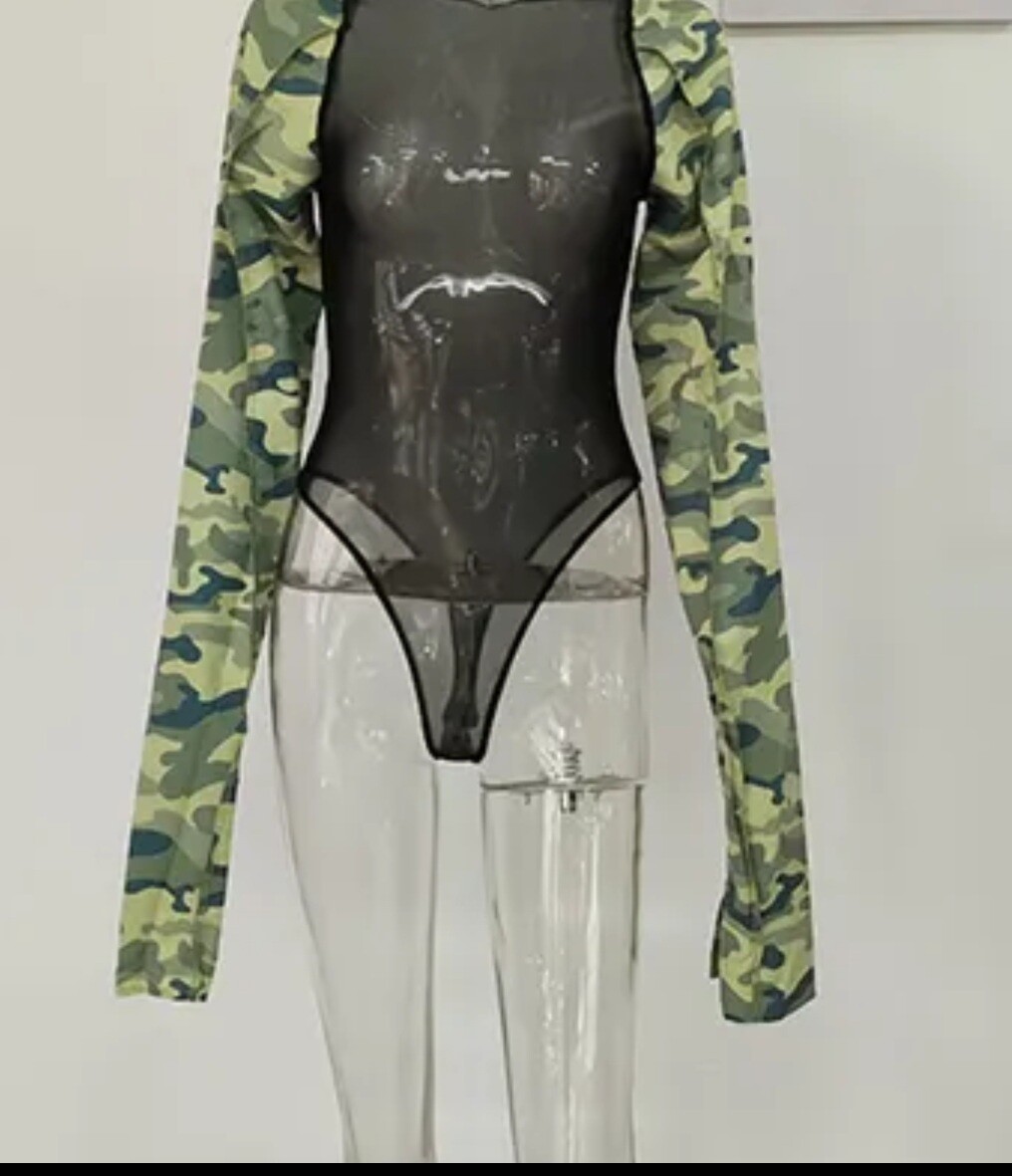 Camo And Black Women Bodysuit