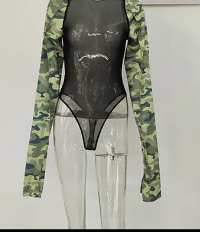 Camo And Black Women Bodysuit