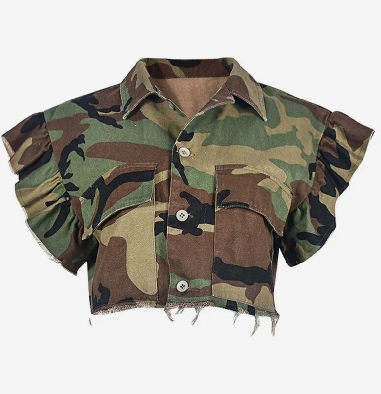 Camo Women Half Frayed Jacket