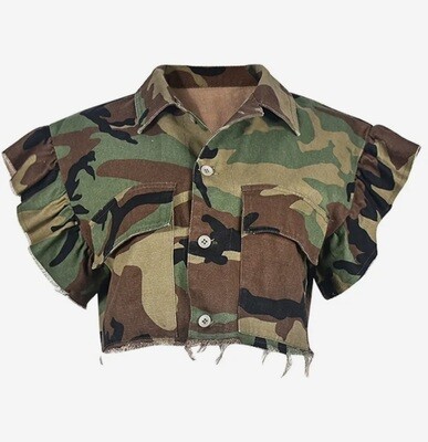 Camo Women Half Frayed Jacket