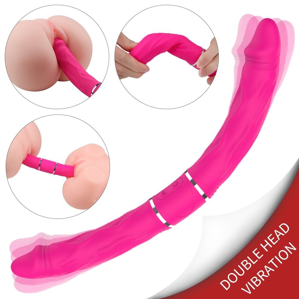 DILDO VIBRATORE FLEXI IN SILICONE ROSA DOPPIA TESTA DOPPIA PENETRAZIONE