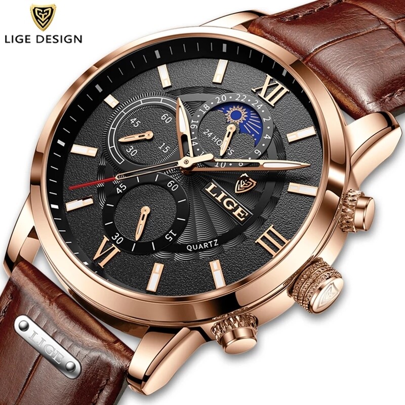 Watches LIGE Top Brand Luxury Leather Casual Quartz Watch Men&#39;s Sport Waterproof Clock Watch Relogio Masculino+Box