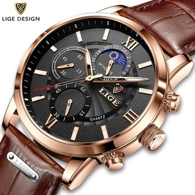 Watches LIGE Top Brand Luxury Leather Casual Quartz Watch Men&#39;s Sport Waterproof Clock Watch Relogio Masculino+Box