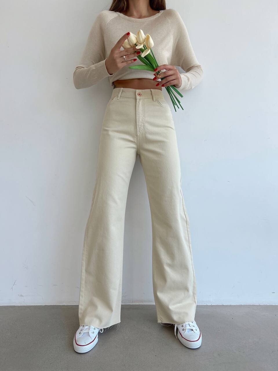 Wide Leg Creme Jeans