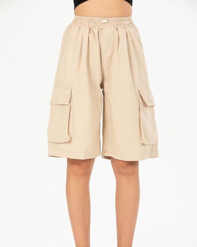 Beige Pockets Unisex Shorts