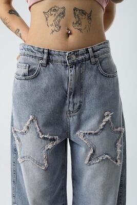 Stars Washed Blue Wide Leg Jeans