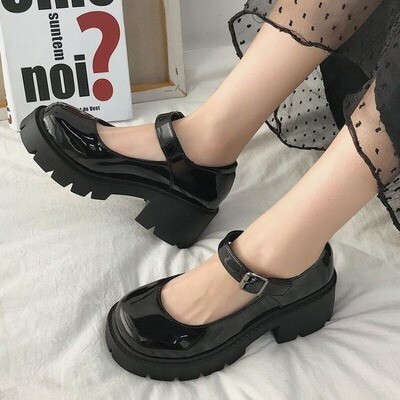 Slipped Leather Platform Lolita Shoes